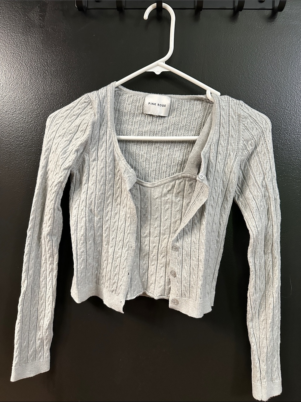 Pink Rose Gray Cable Knit Tank & Cardigan Duo